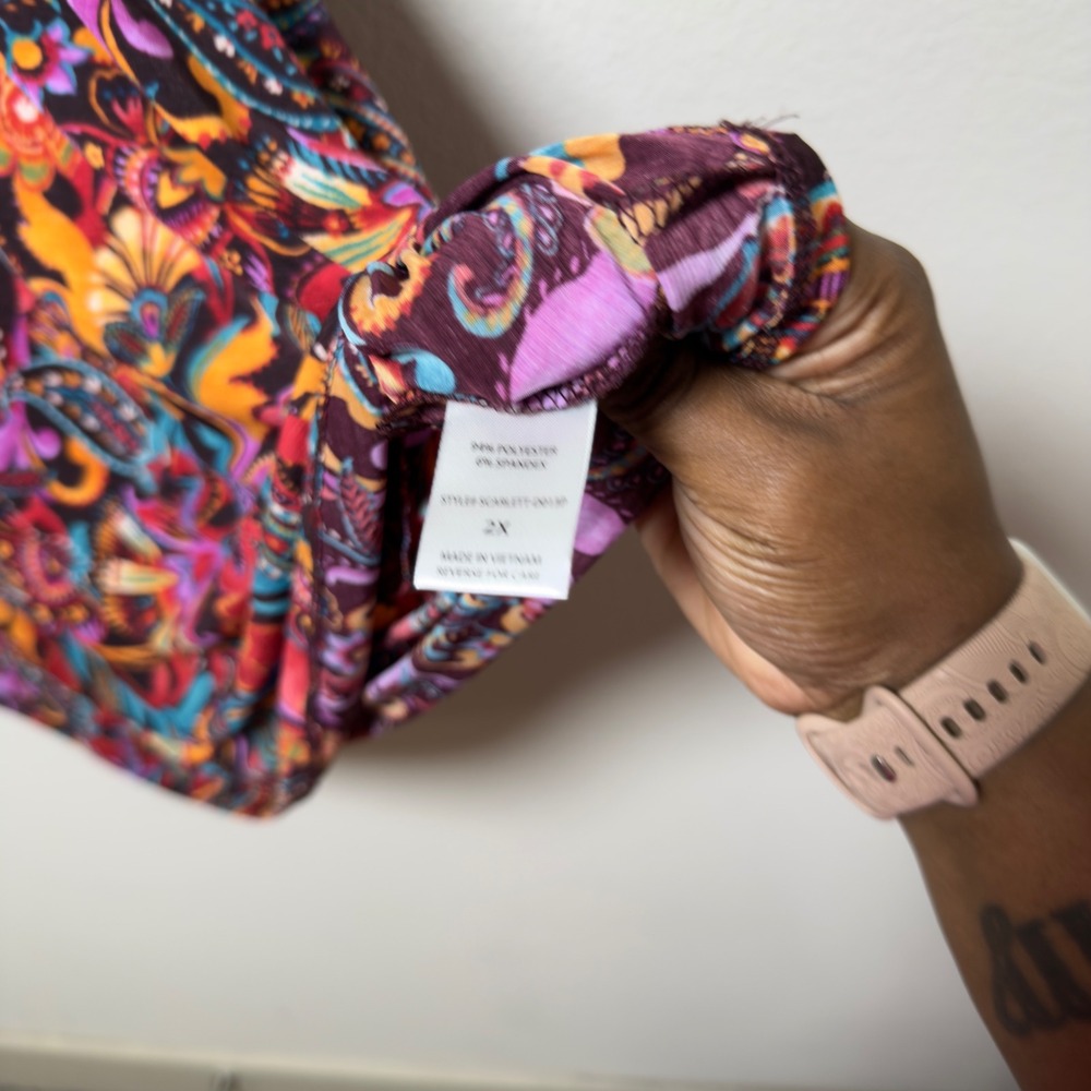 NEW Dear Scarlett Women Nitrogen Dress 2X Multi Paisley 3/4 Sleeve Pockets - Picture 7 of 10